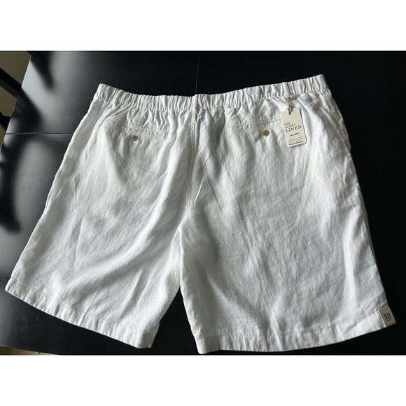 New Men's White Linen Shorts For 48 Waist Caribbean Elastic 10" Inseam - Picture 7 of 14